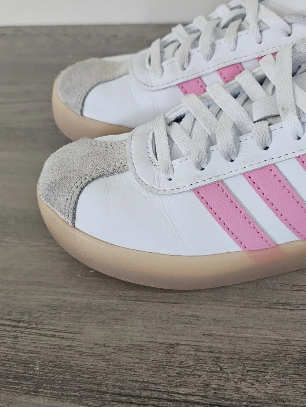 Adidas Kids VL Court 3.0 White Sneakers with Pink Stripes Girls 1